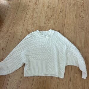 Abercrombie & Fitch White Crew Neck Sweater Chunky Knit Oversized